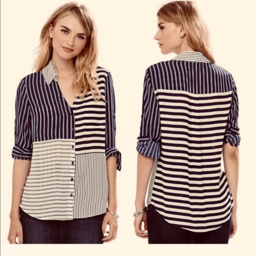 Express Portofino shirt roll sleeve black white XS